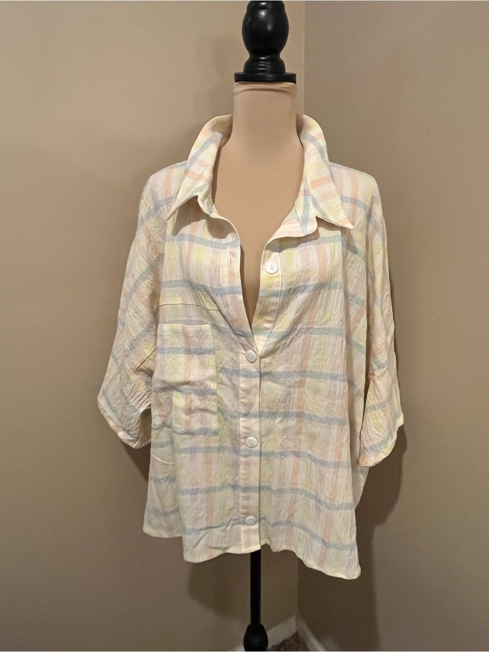 NWT One Loved Babe Light Pastel Plaid Button-Up Shirt, 3X